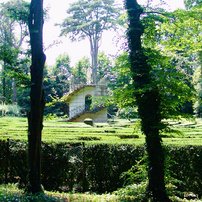 Maze in the garden of Villa Pisani with an observation tower